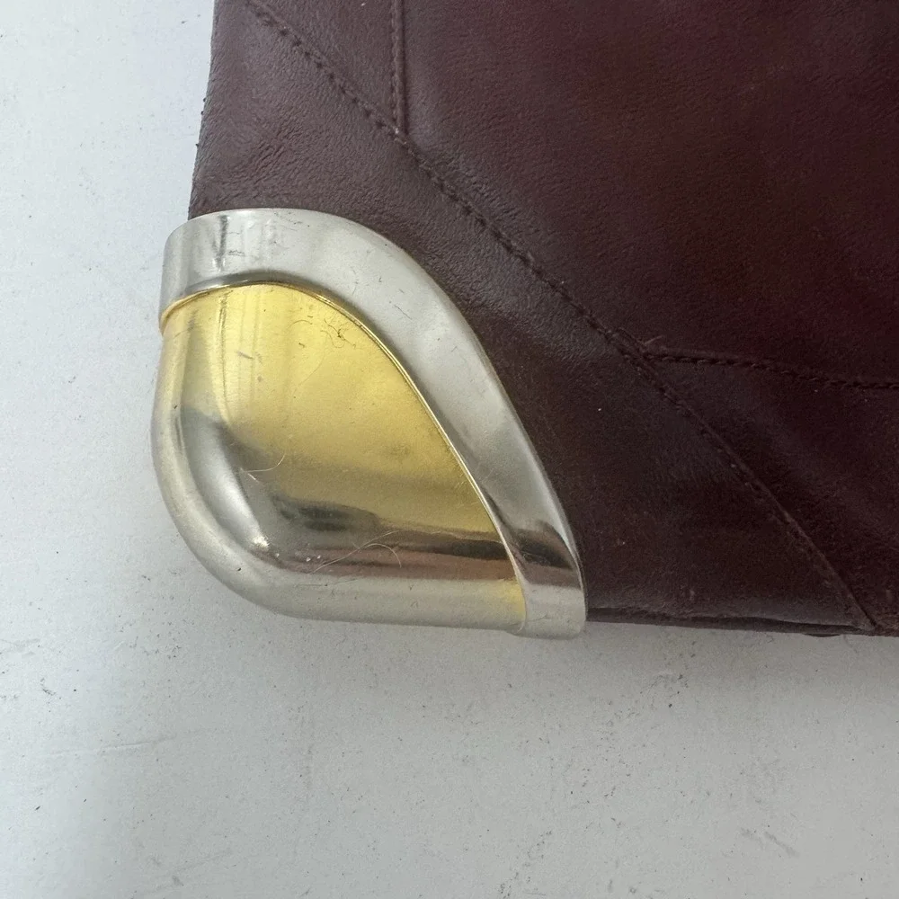 Lou Taylor Purse‎ Red Handbag Messenger Leather VTG Pop Up Hinged Mirror Italy